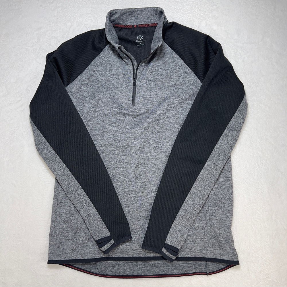 Champion Pullover Men’s M Quarter Zip Avtivewear with Thumbholes Grey & Black